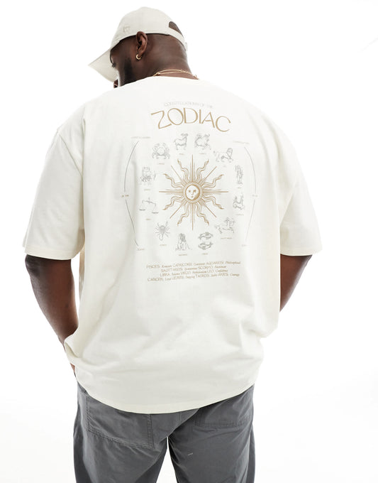 ASOS DESIGN oversized t-shirt in beige with celestial zodiac back print