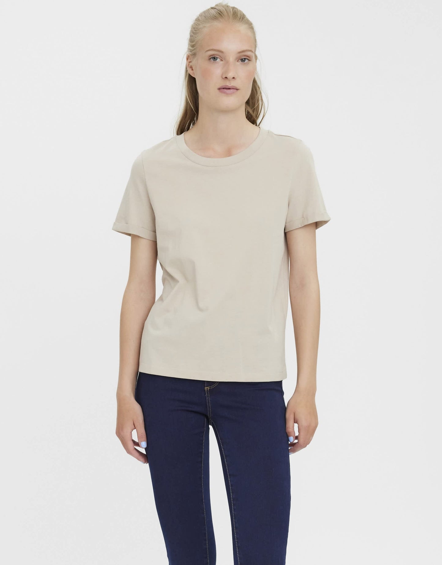 Vero Moda t-shirt with fold up in in stone