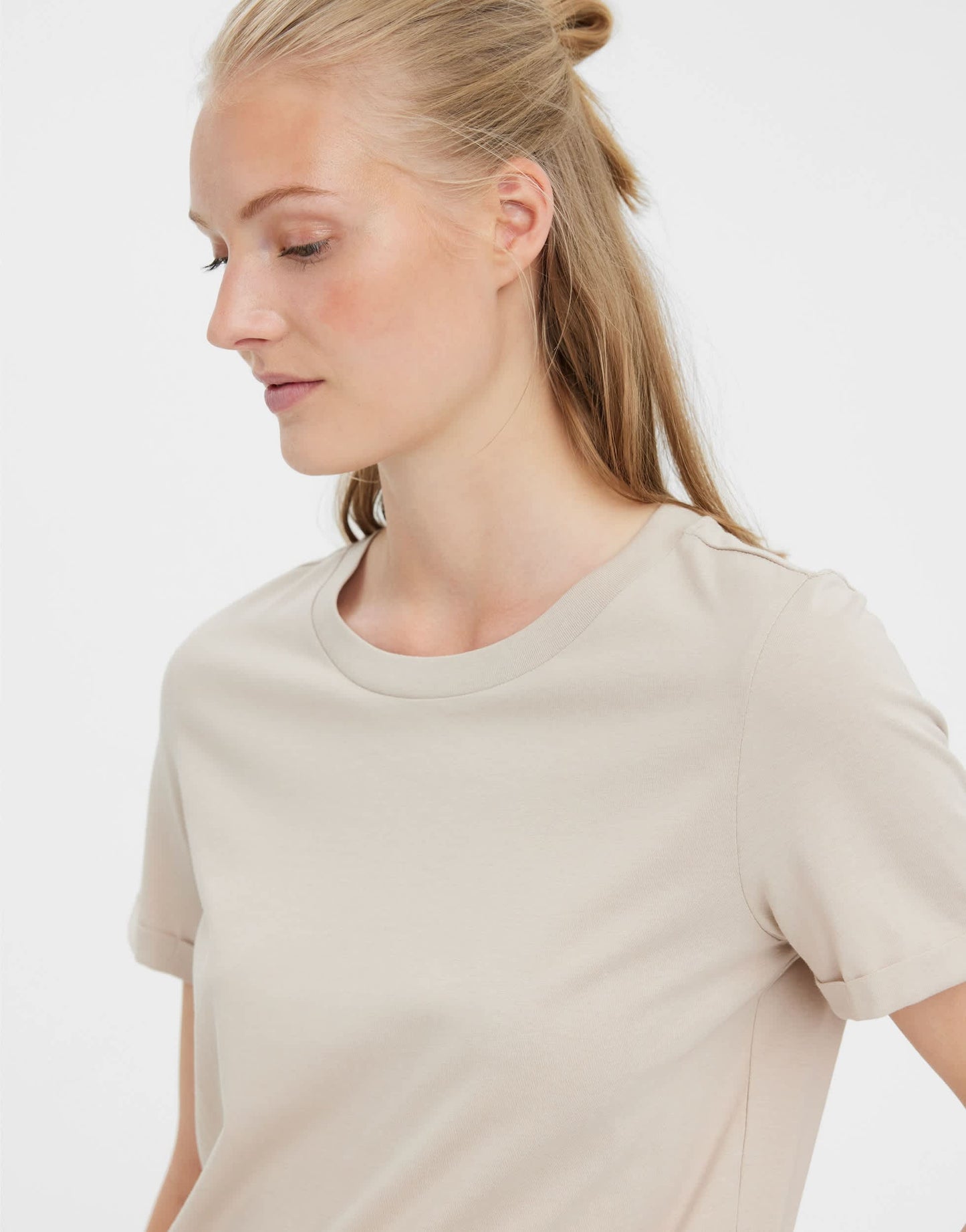 Vero Moda t-shirt with fold up in in stone