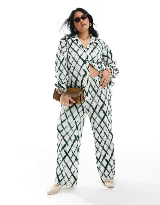 Vero Moda Curve wide leg trouser co-ord in tie dye check
