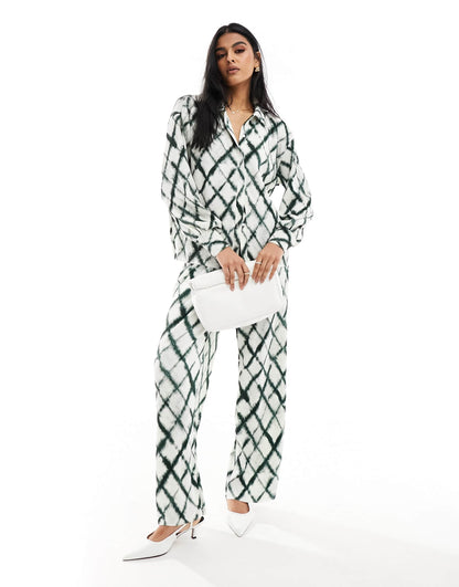 Vero Moda plisse shirt co-ord in tie dye check