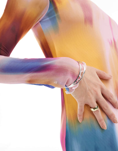 Vero Moda long sleeved mesh dress in blurred multi print