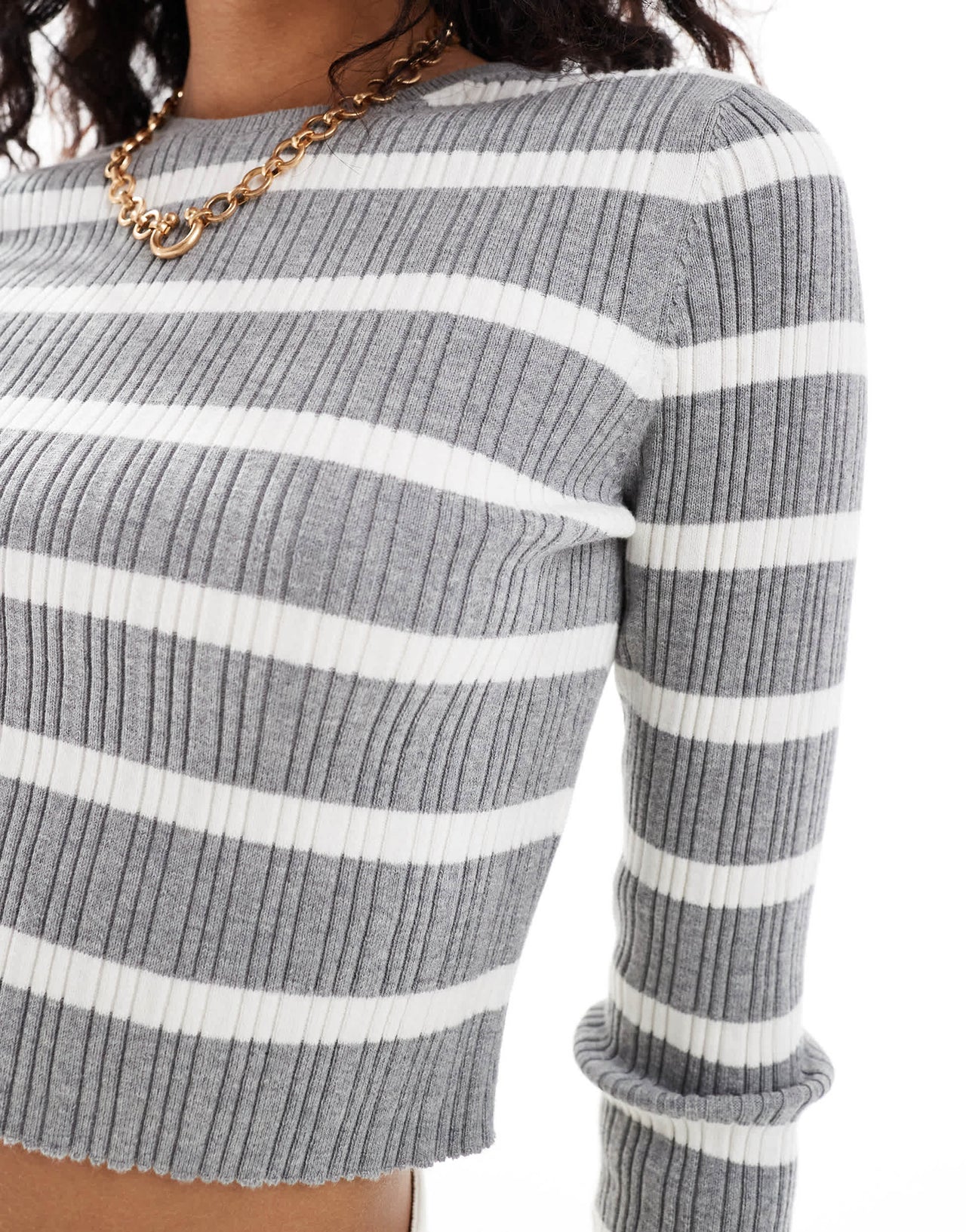 ASOS DESIGN knitted long sleeve top with crew neck in grey stripe