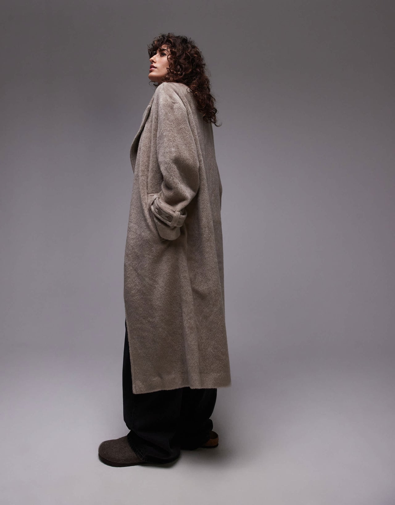Topshop chuck on coat in taupe