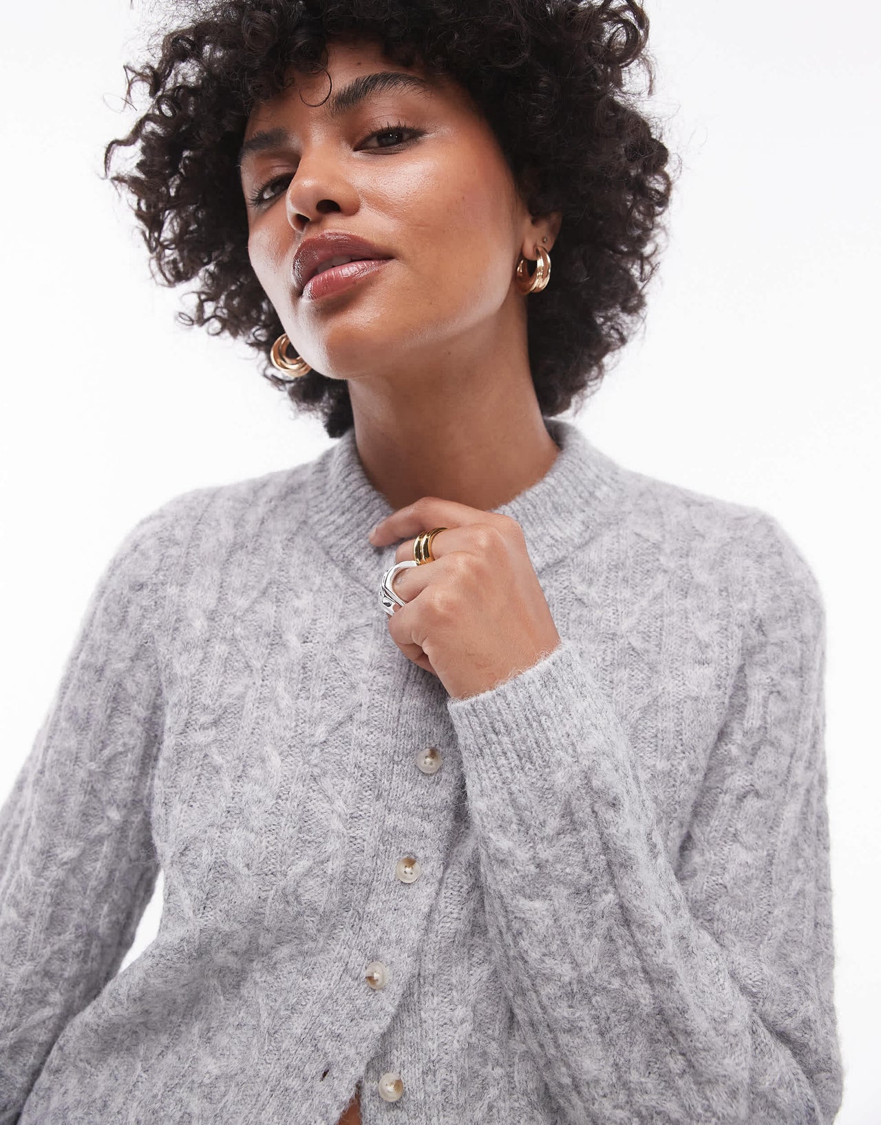 Topshop knitted cable micro cardi in grey