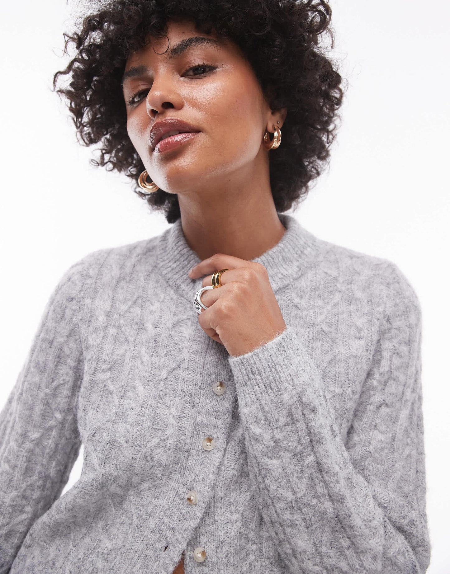 Topshop knitted cable micro cardi in grey