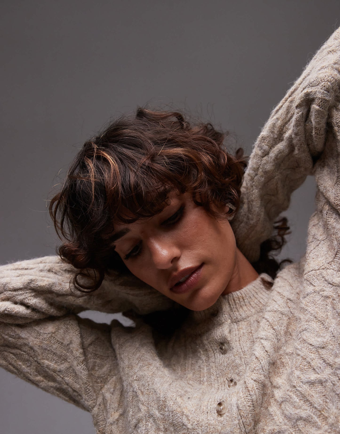 Topshop knitted cable micro cardi in oat