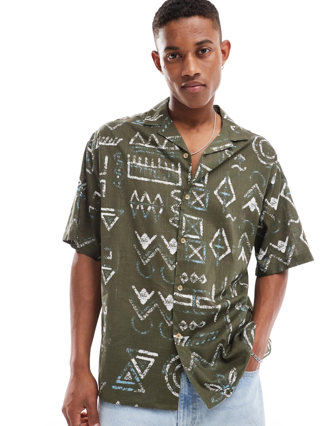 ASOS DESIGN oversized revere shirt in abstract pattern