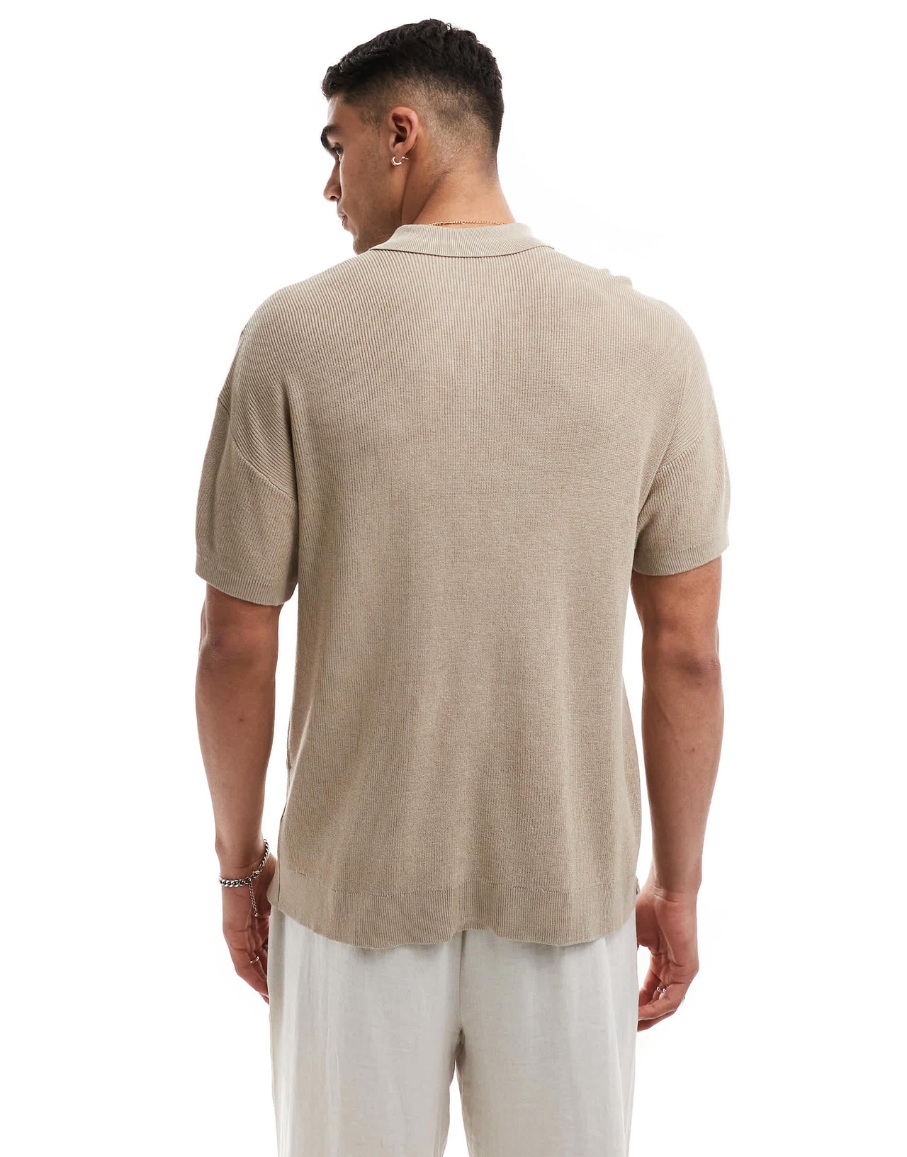 New Look 1/4 zip short sleeve knitted polo in beige