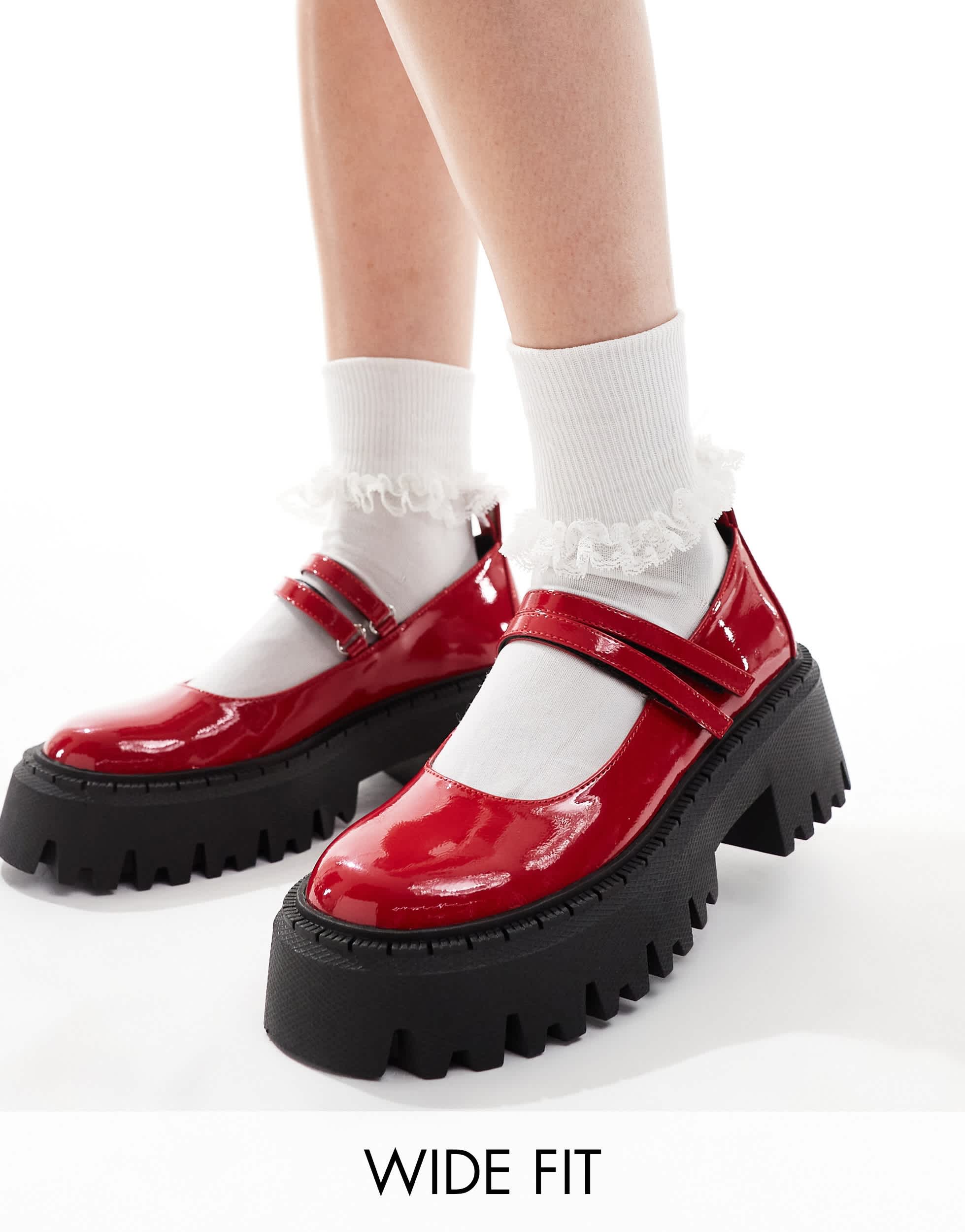 RAID Wide Fit Imani chunky mary janes in red patent