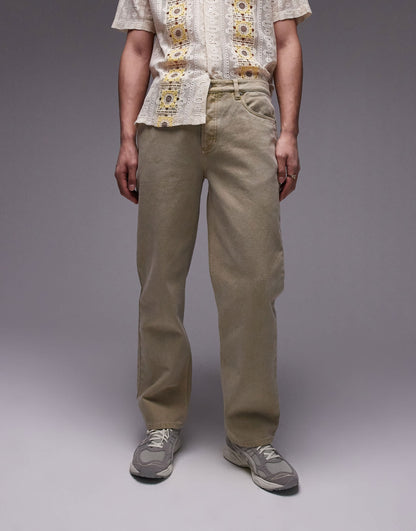Topman straight trousers in khaki