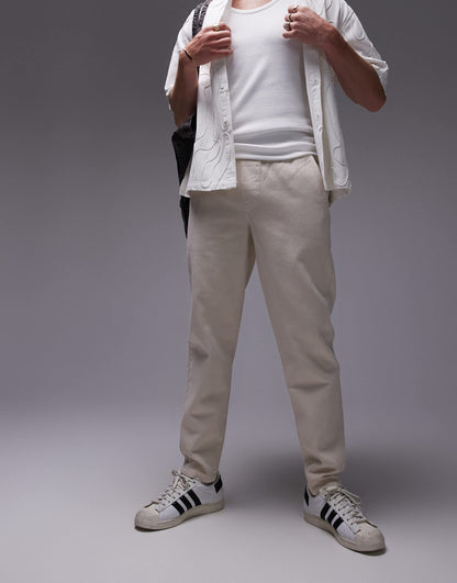 Topman taper trousers with elasticated waistband in ecru