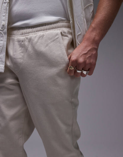 Topman taper trousers with elasticated waistband in ecru