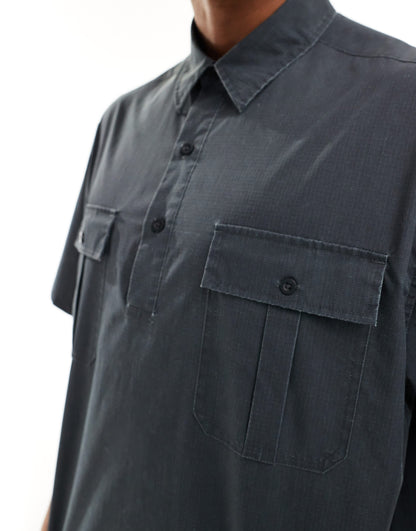 ASOS DESIGN co-ord overhead shirt with cargo pockets in charcoal