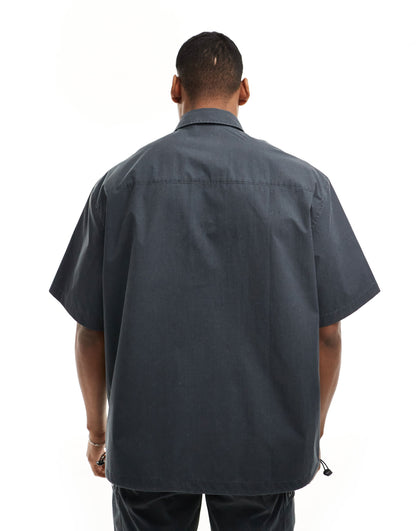 ASOS DESIGN co-ord overhead shirt with cargo pockets in charcoal