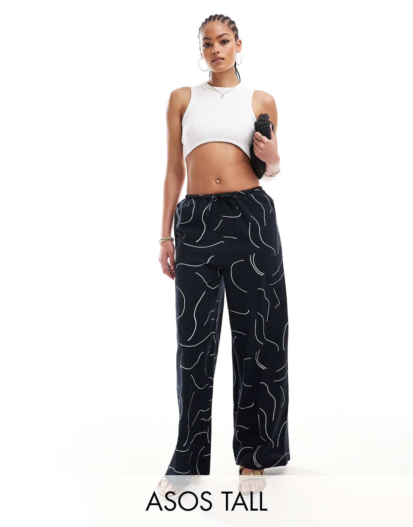 ASOS DESIGN Tall wide leg trouser with linen in mono print