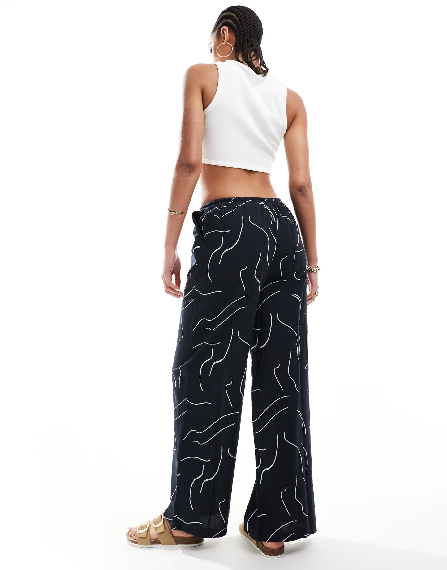 ASOS DESIGN Tall wide leg trouser with linen in mono print