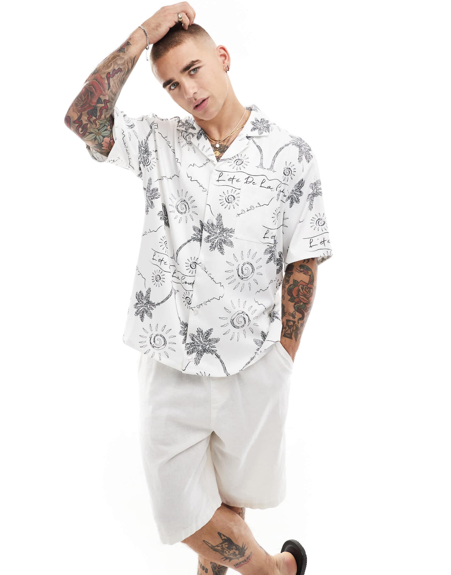 The Couture Club palm print embroidery shirt in white