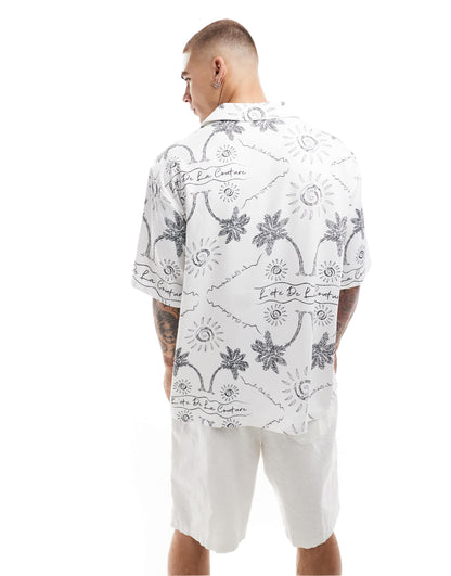 The Couture Club palm print embroidery shirt in white