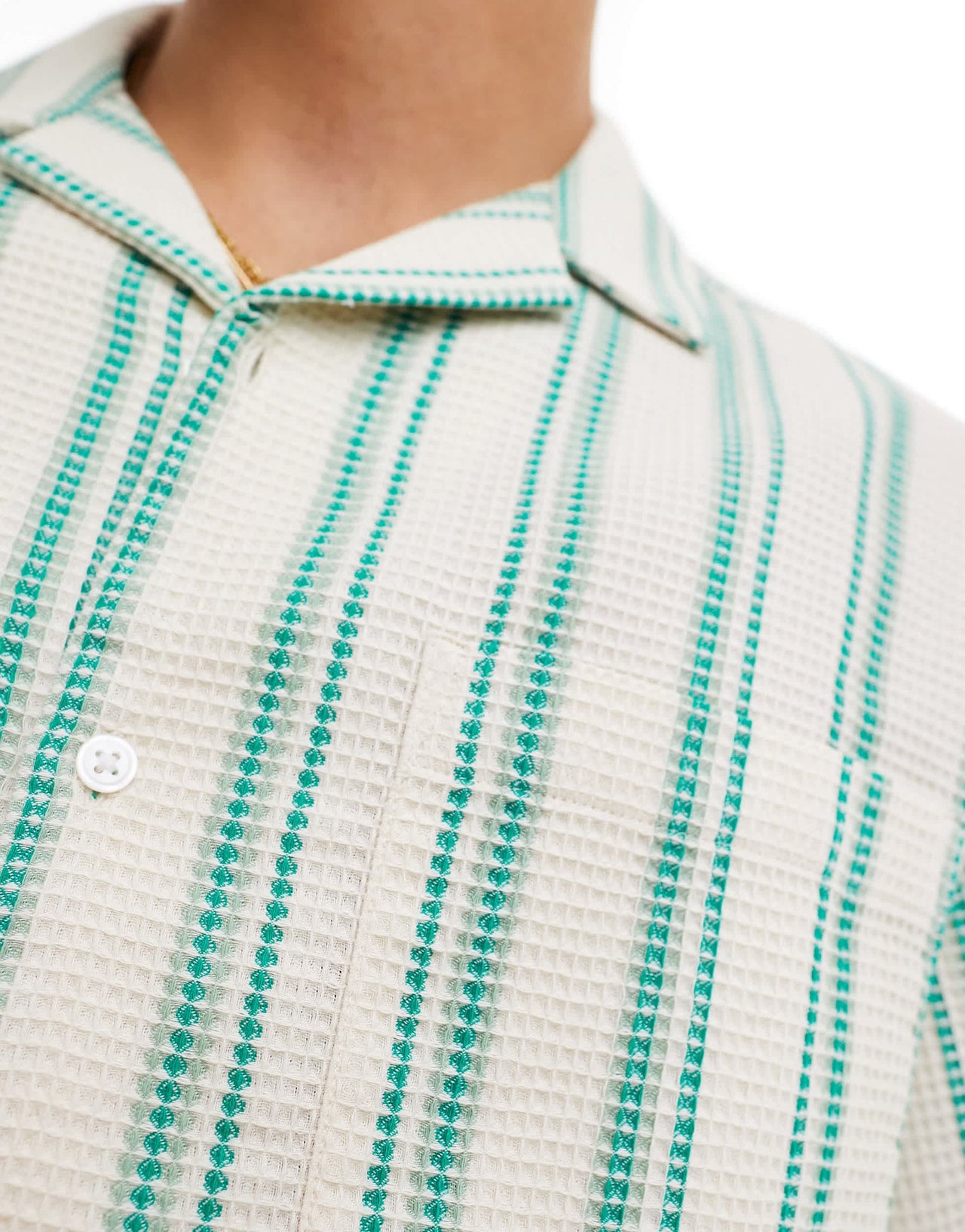 ASOS DESIGN oversized revere shirt in green waffle stripe