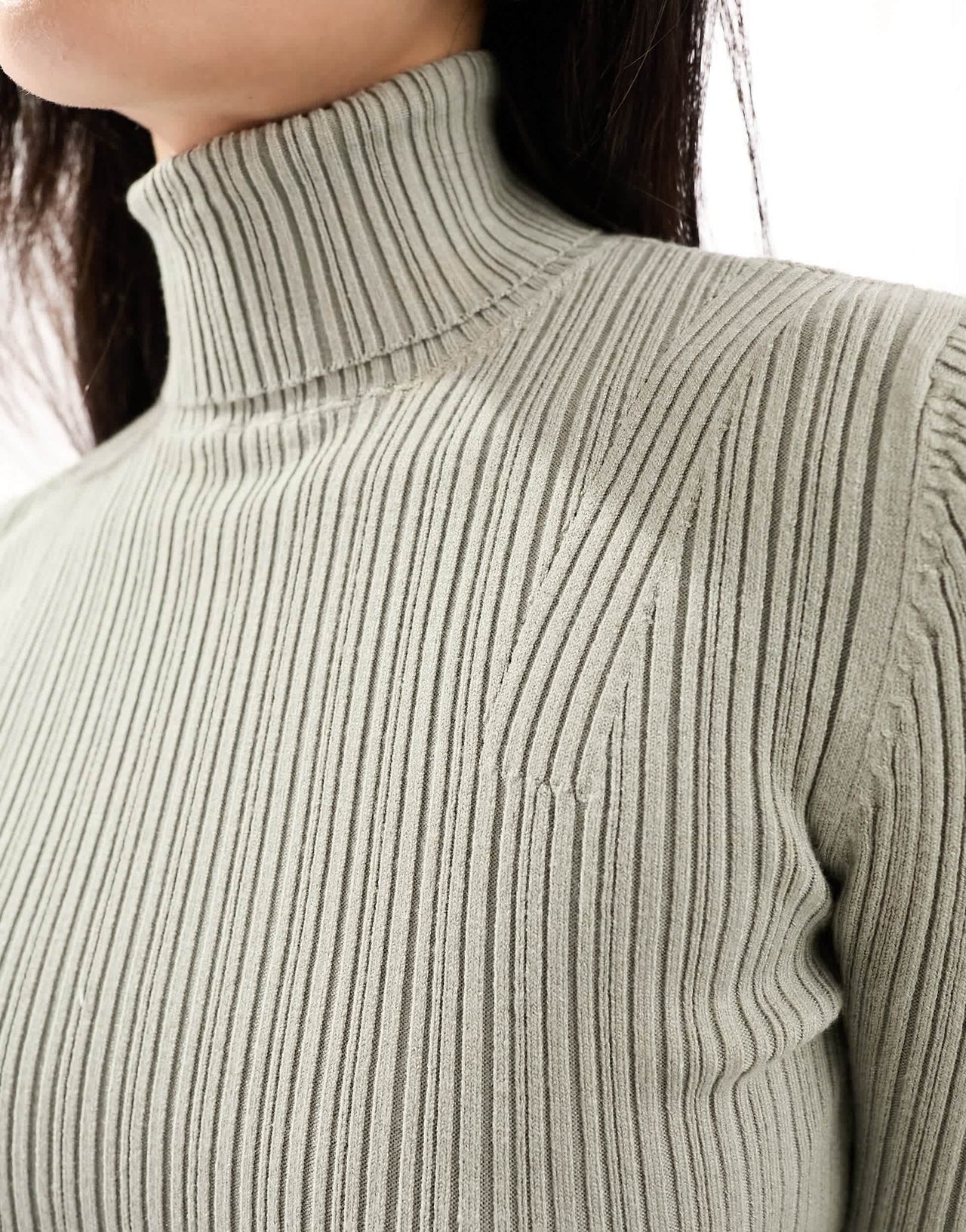 Bershka cropped ribbed jumper in pale khaki