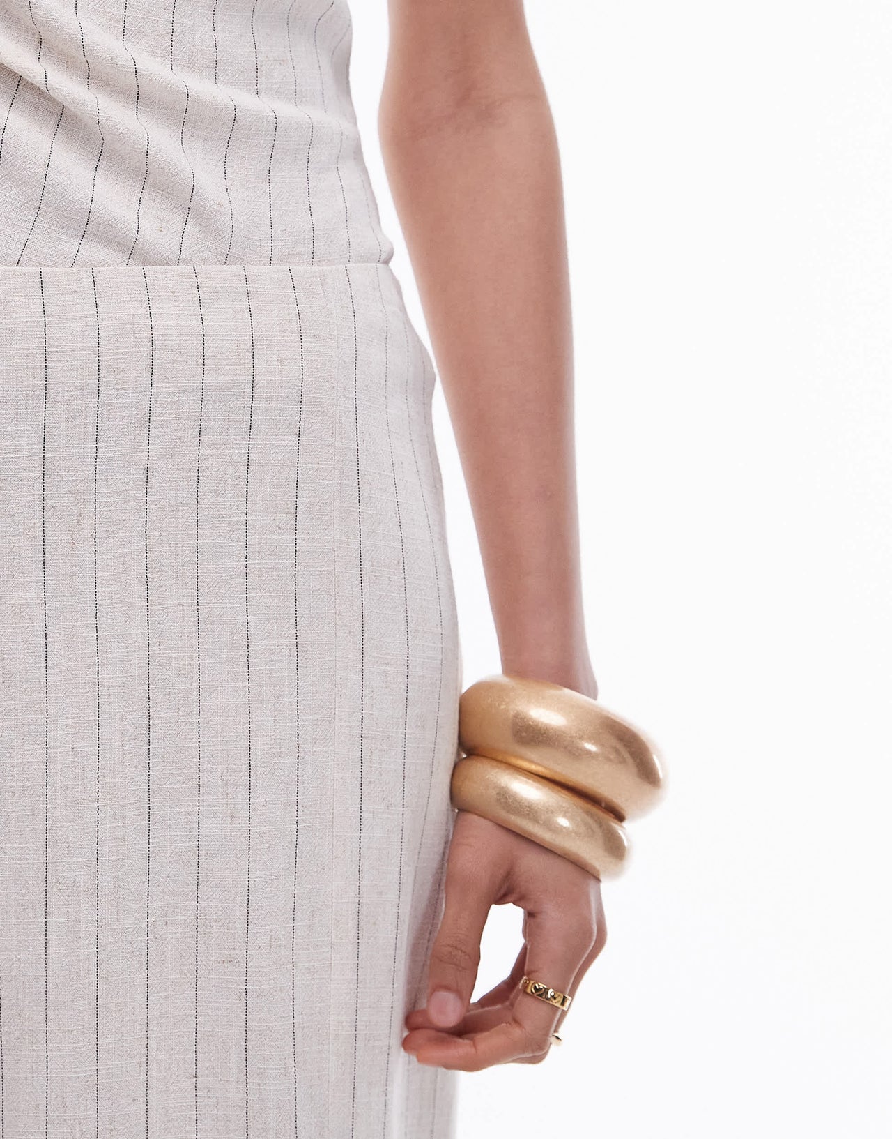 Topshop co-ord column skirt with split in natural pinstripe