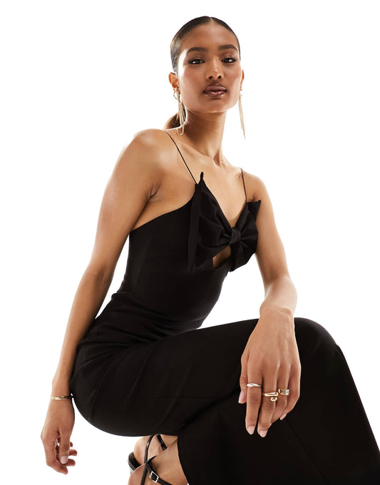 Vesper bengaline cami bow detail maxi dress in black