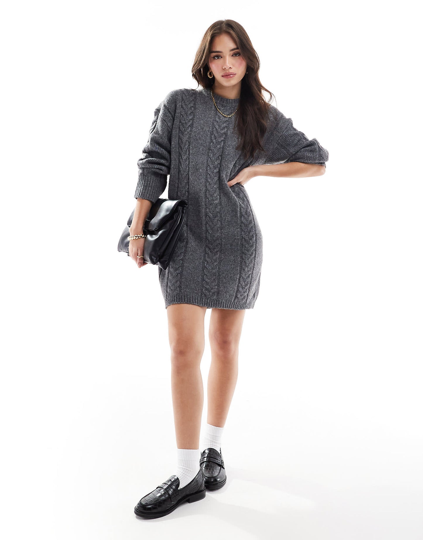 ASOS DESIGN crew neck cable mini dress charcoal