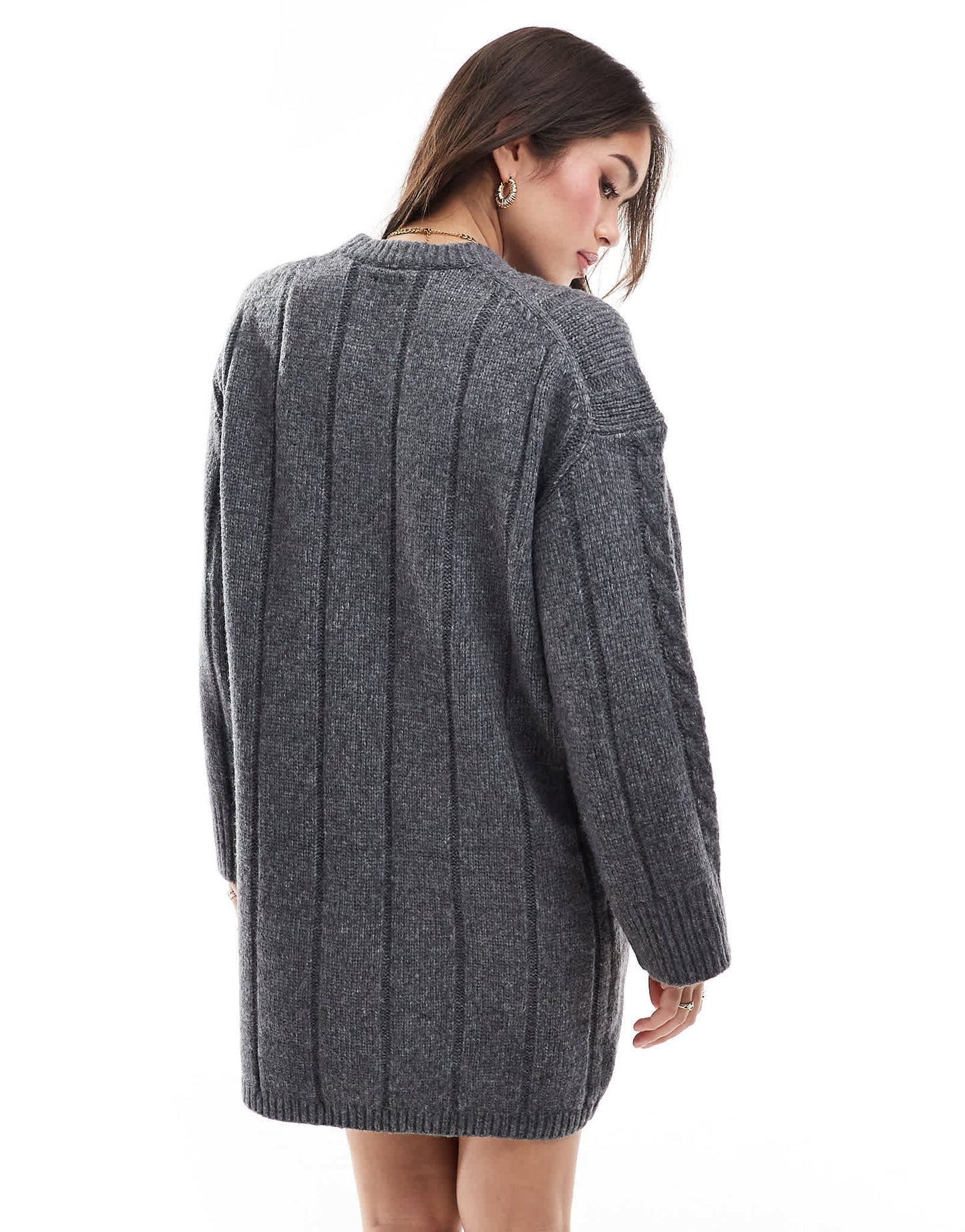 ASOS DESIGN crew neck cable mini dress charcoal