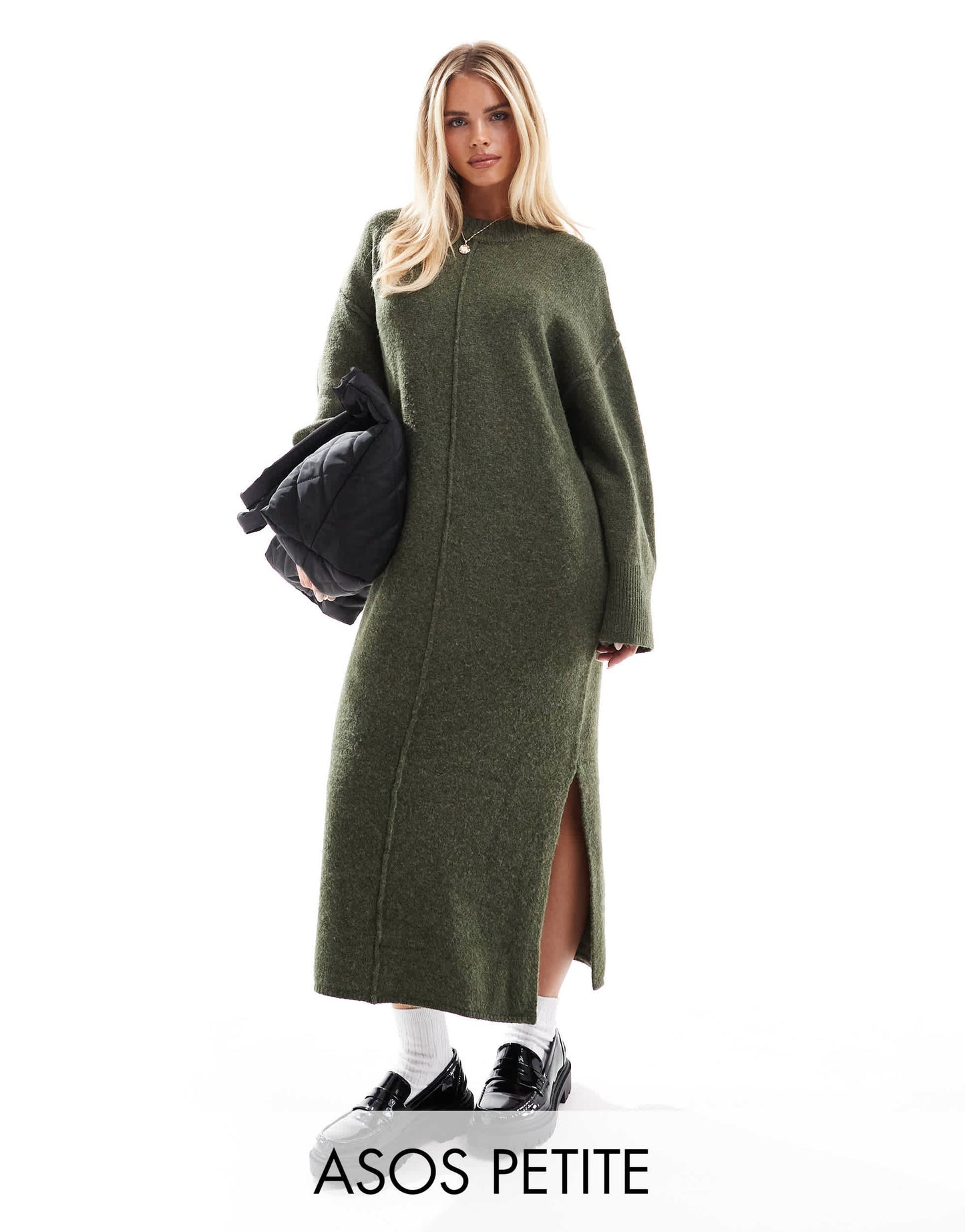 ASOS DESIGN Petite seam front knitted midaxi dress khaki