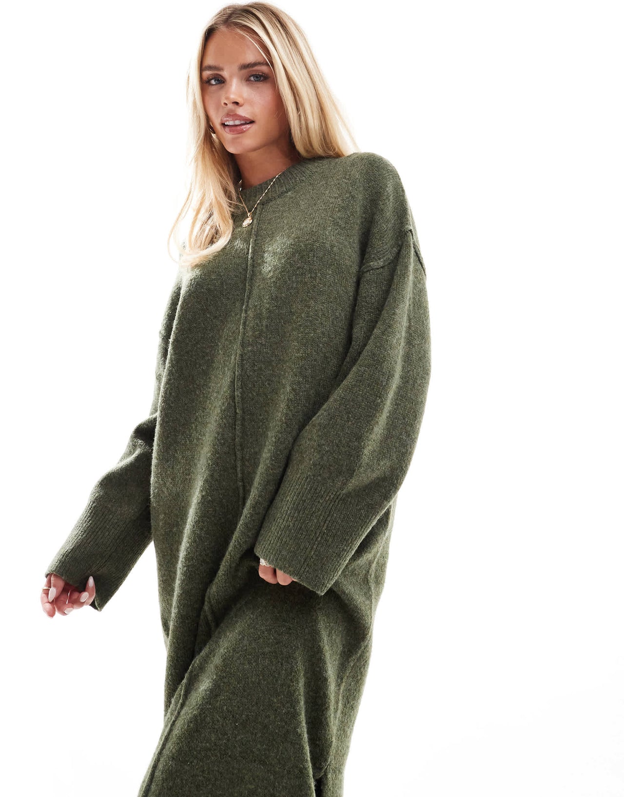 ASOS DESIGN Petite seam front knitted midaxi dress khaki