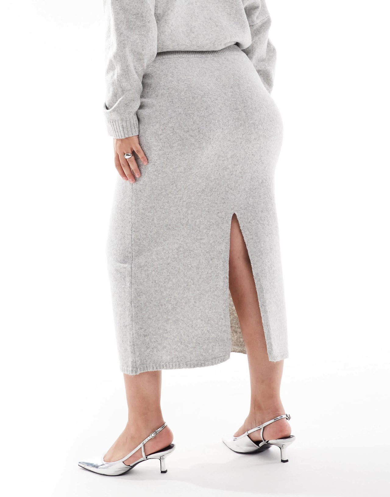 ASOS DESIGN Curve knitted maxi skirt co-ord in grey