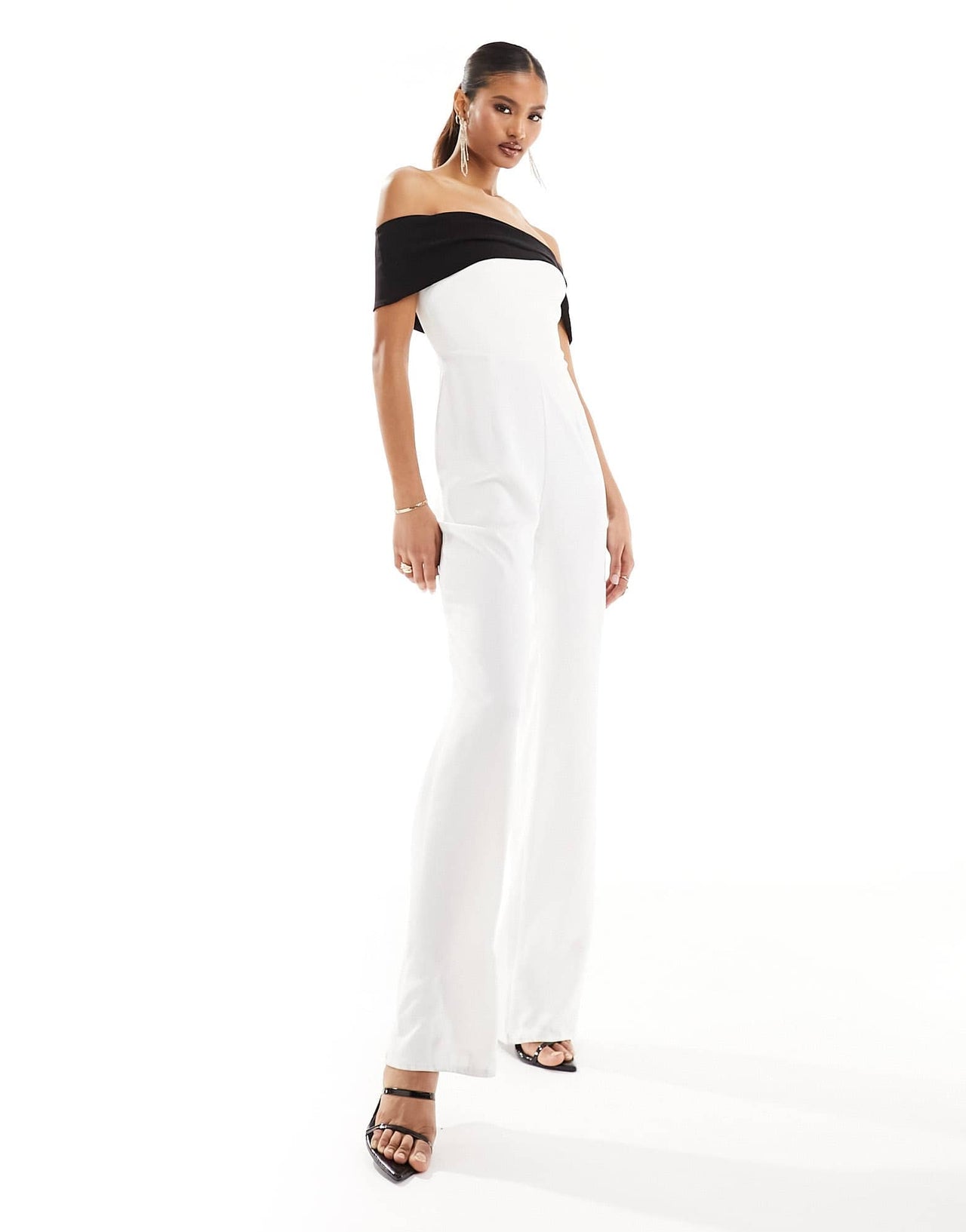 Vesper bengaline bandeau contrast wide leg jumpsuit in monochrome