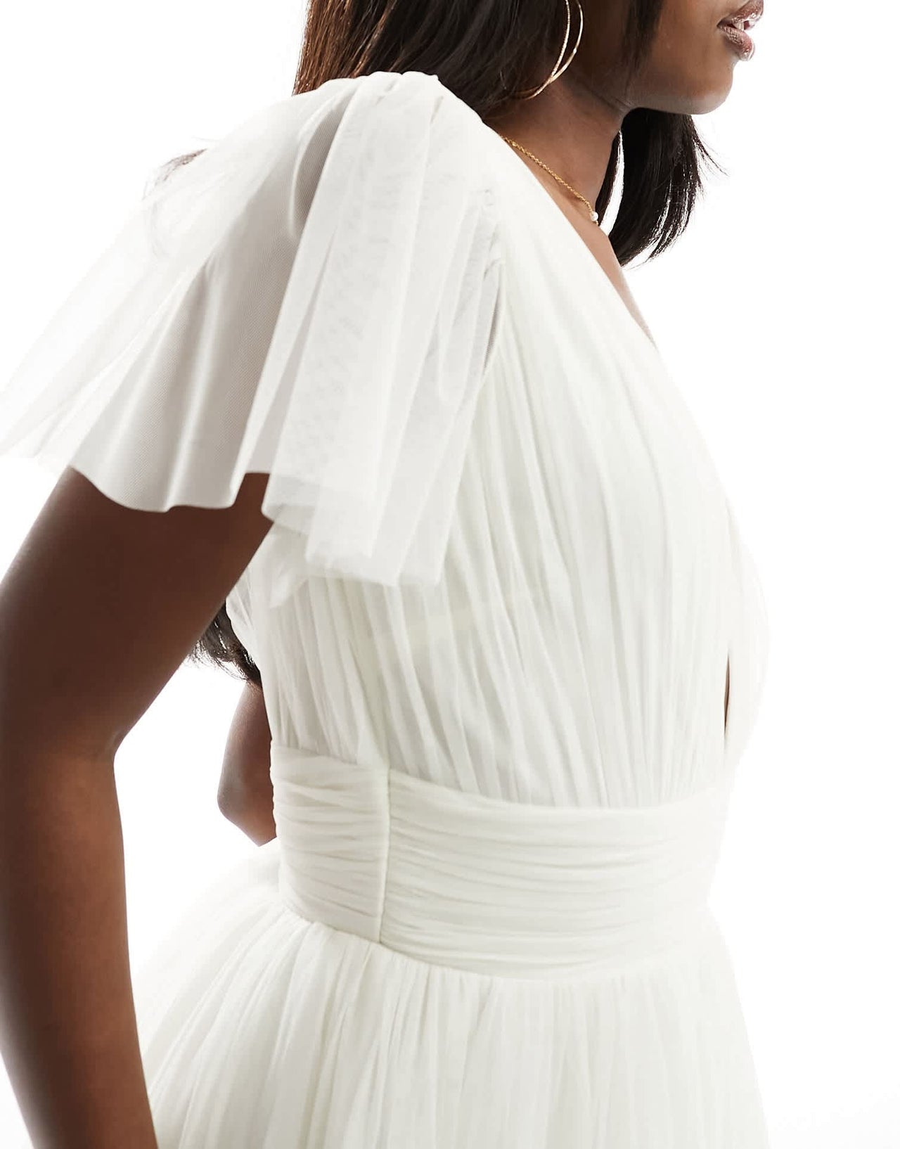 Lace & Beads Bridal Madison v neck tulle maxi dress in ivory