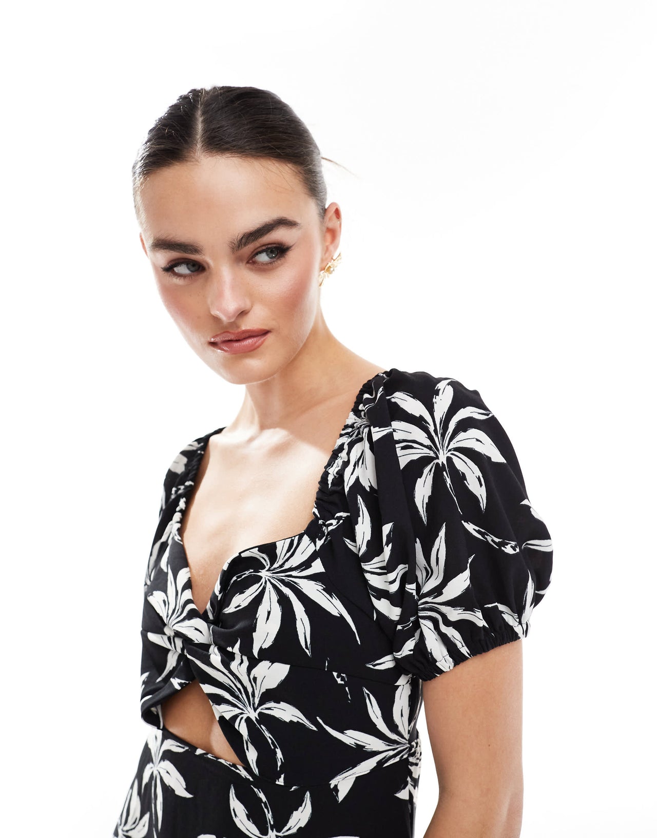 New Look Palm twist midi dress in black