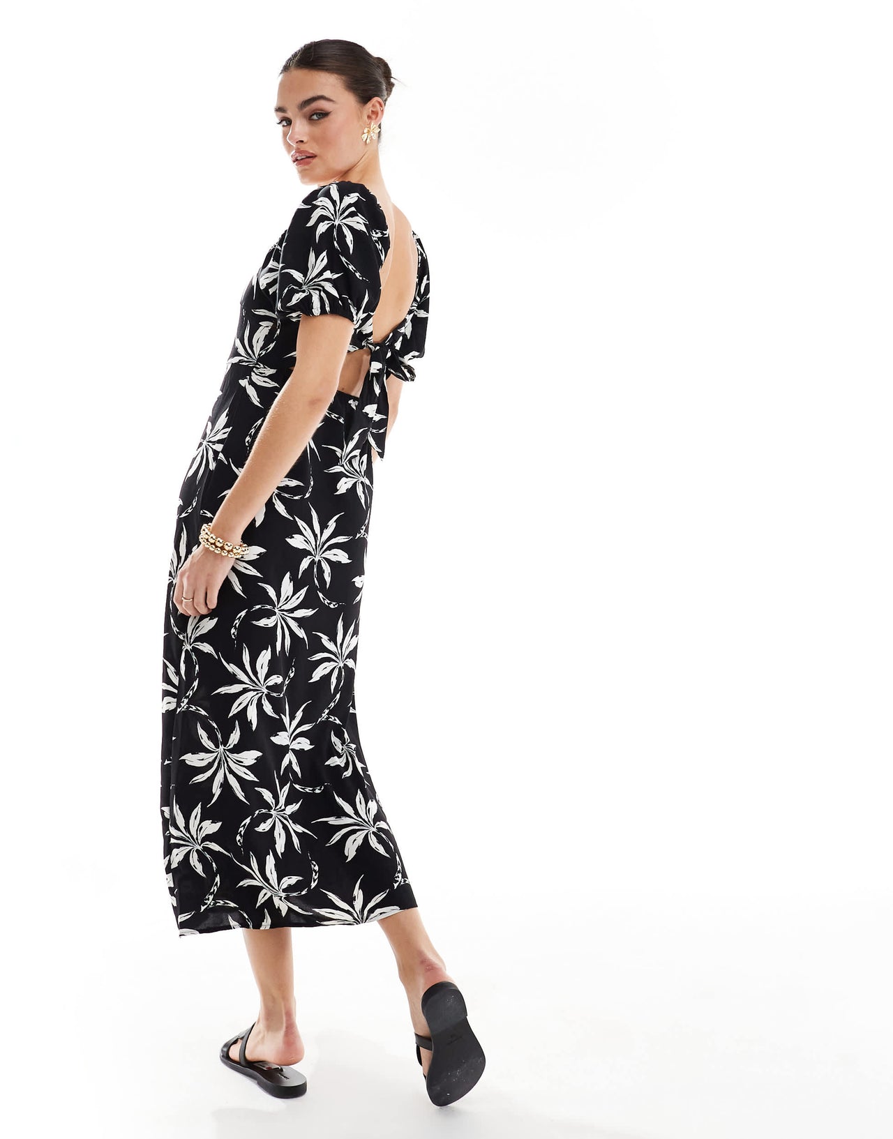 New Look Palm twist midi dress in black
