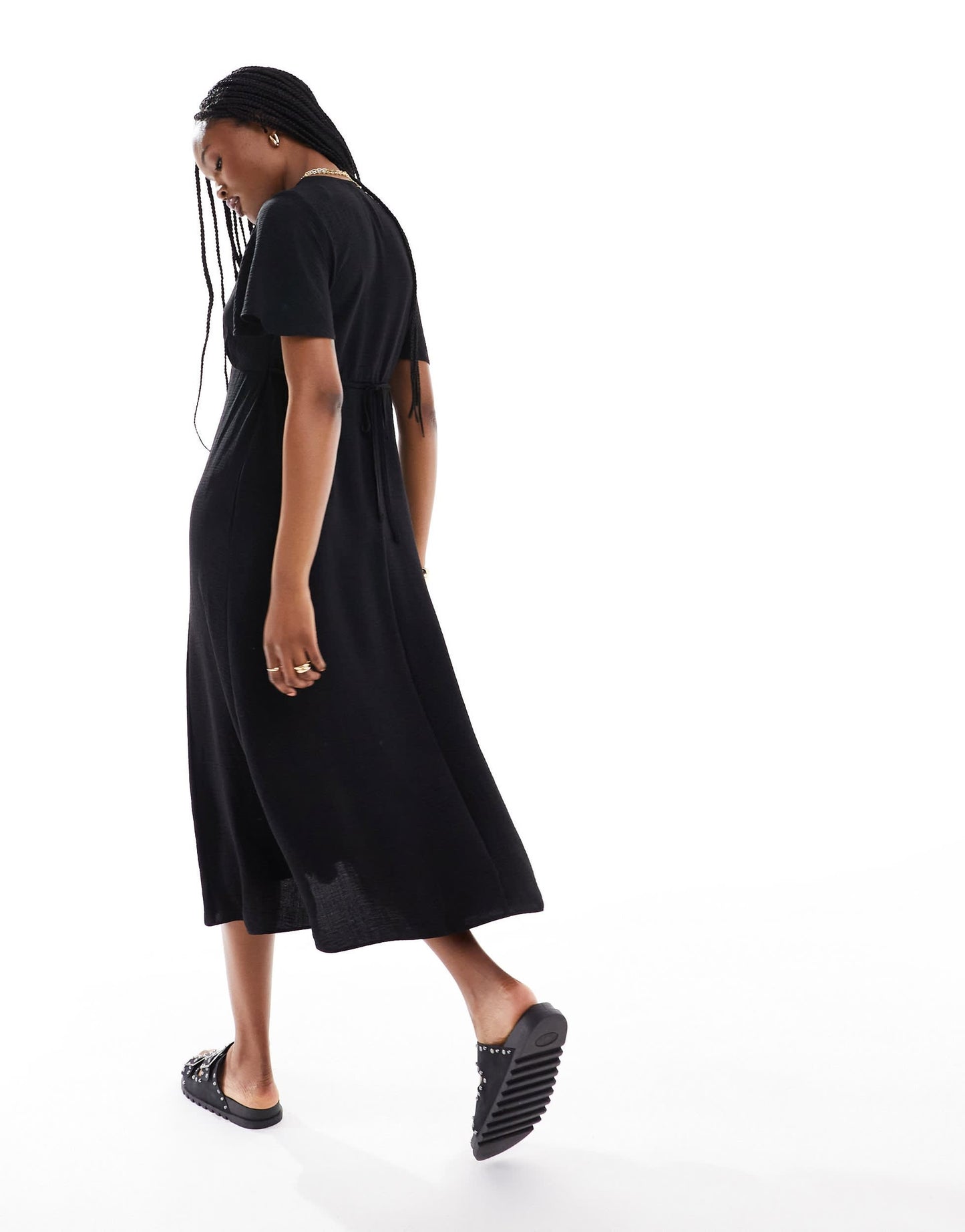 New Look lace detail button through dress in black