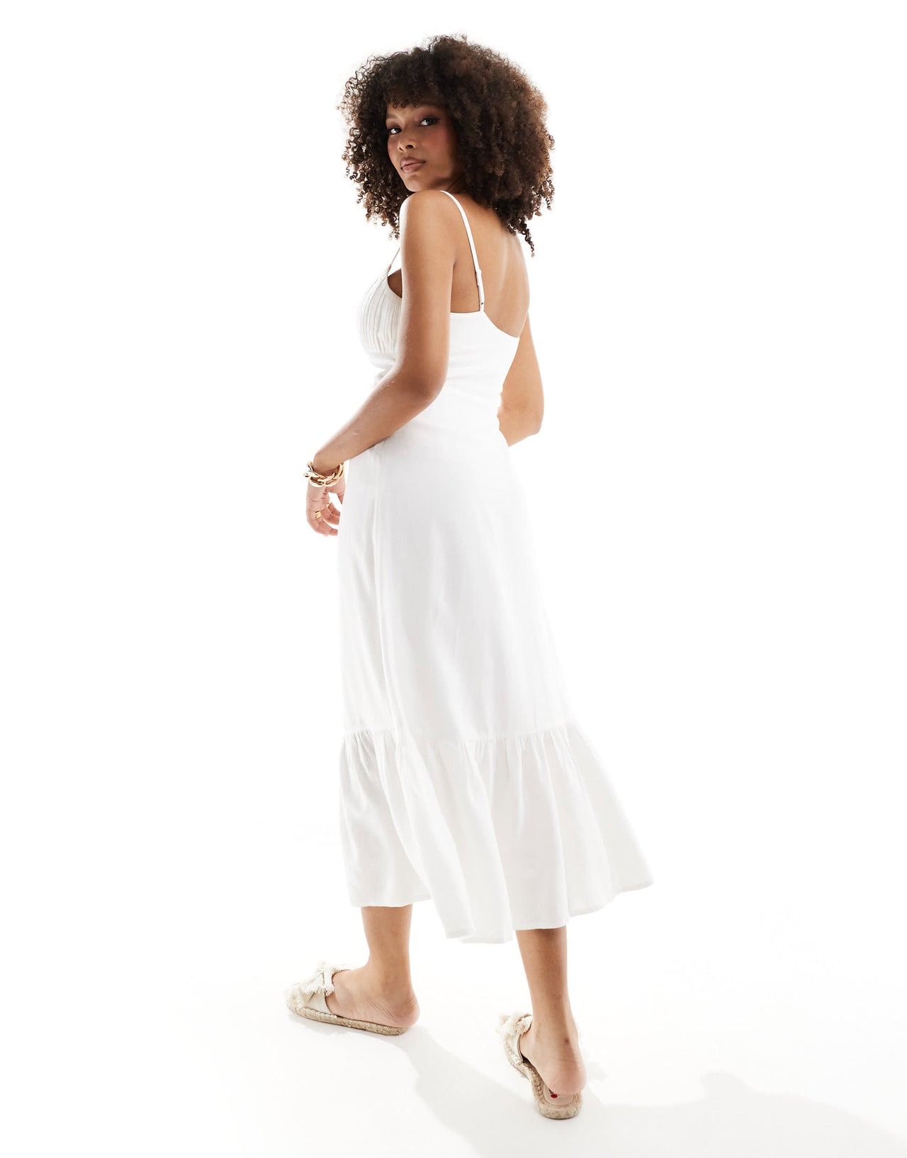 New Look button through strappy midi dress in off white
