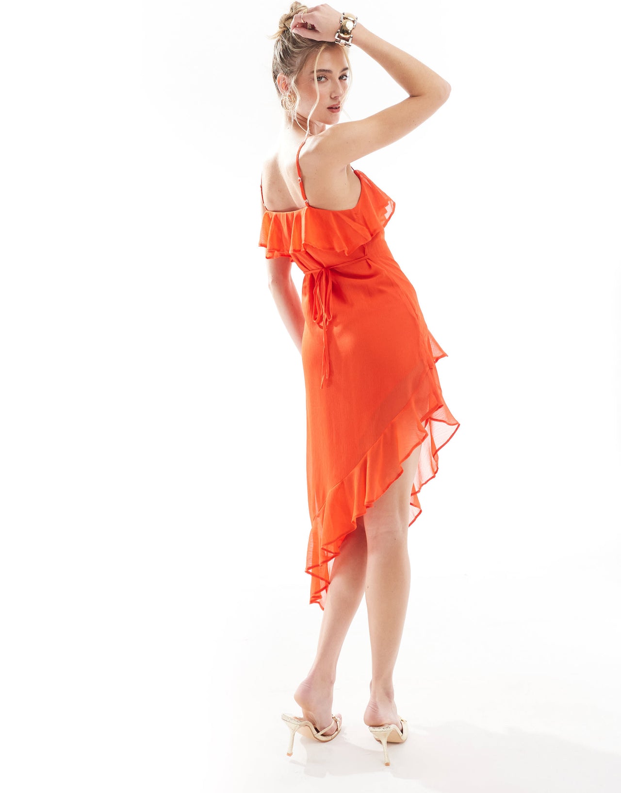 New Look chiffon ruffle midi dress in red