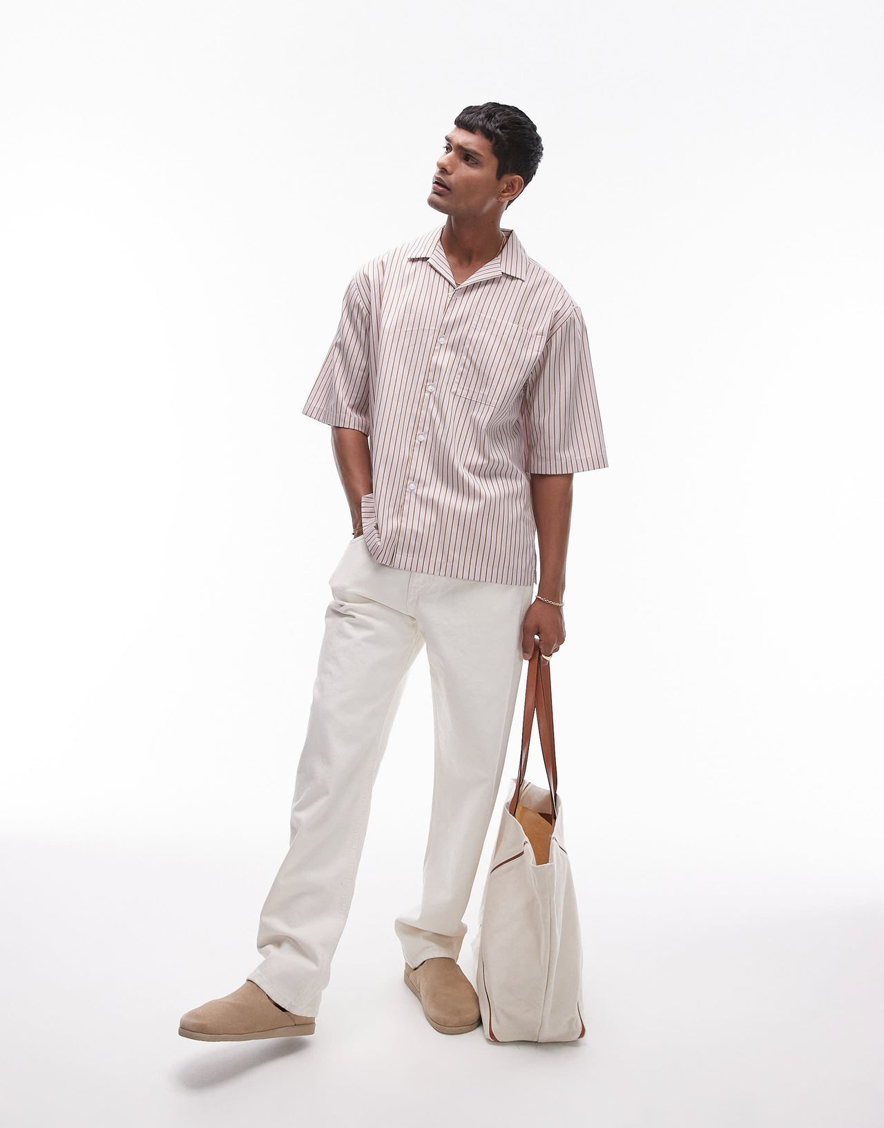 Topman short sleeve relaxed stripe shirt in pink