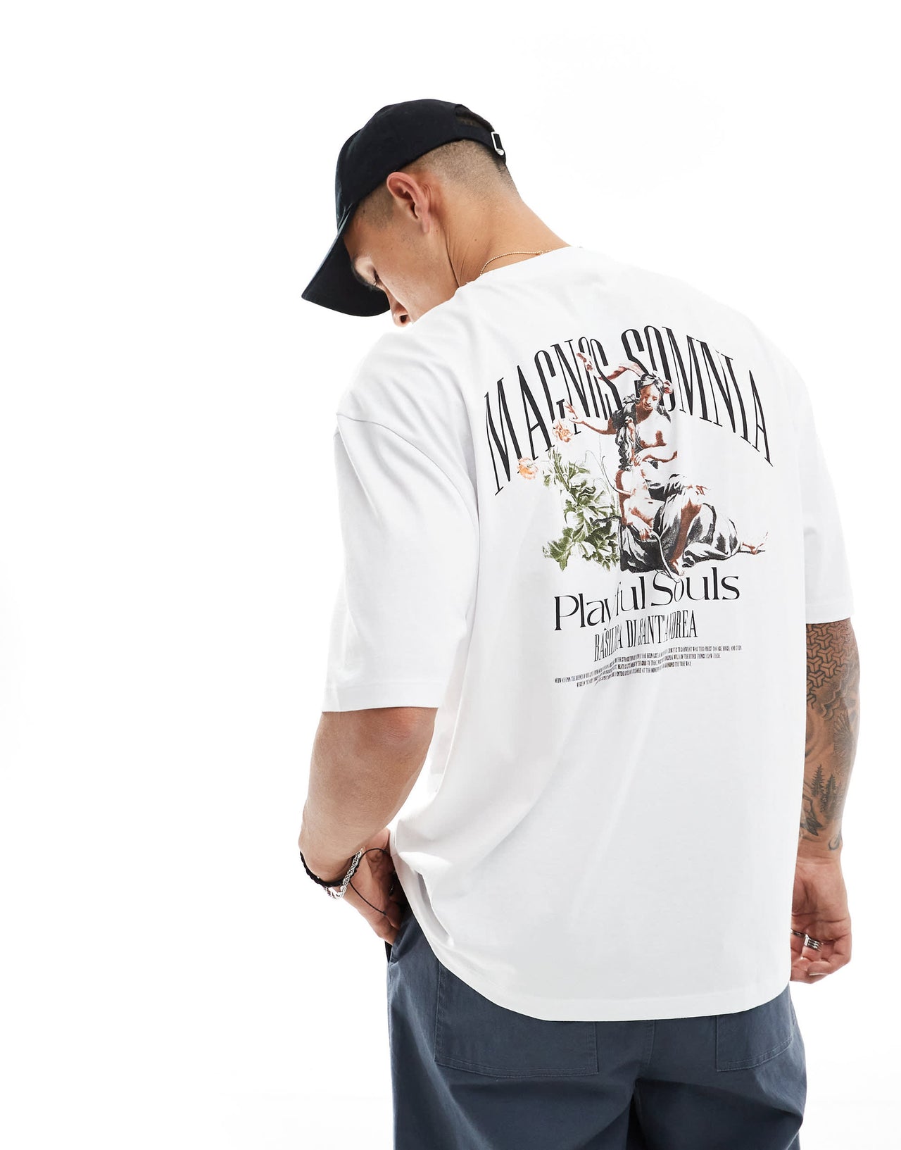 ASOS DESIGN oversized t-shirt in white with renaissance back print