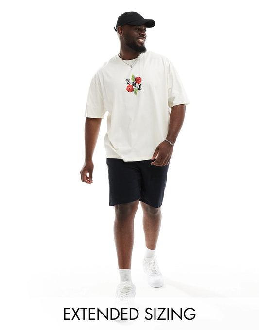ASOS DESIGN oversized t-shirt in beige with floral front print