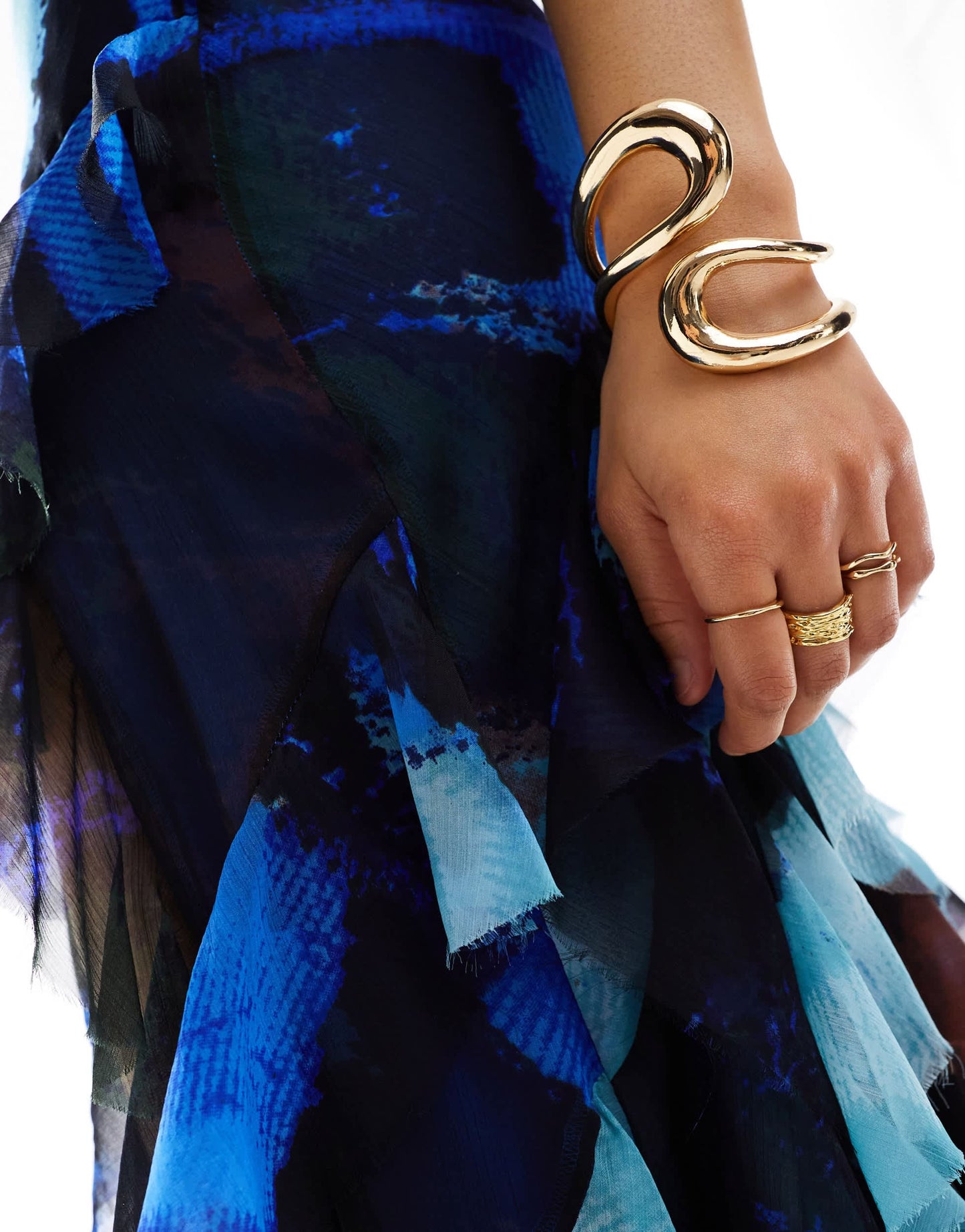 ASOS DESIGN bandeau extreme ruffle hem maxi dress with tie back in abstract print