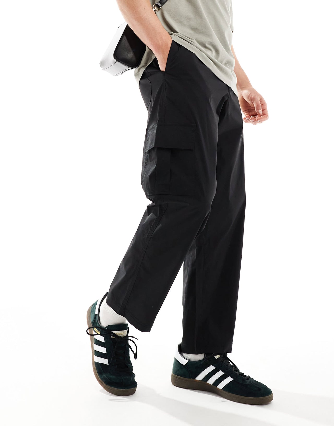 Selected Homme wide barrel fit cargo trouser in black