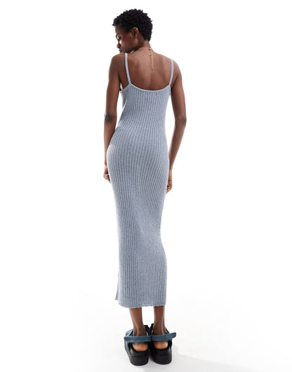 ASOS DESIGN knitted racer  dress in rib textured yarn in blue