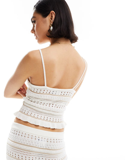 ASOS DESIGN knitted stripe stitch cami top in cream  co-ord