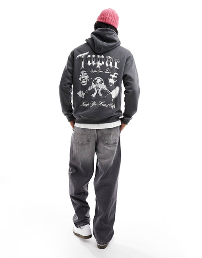 Pull&Bear Tupac hoodie in dark grey