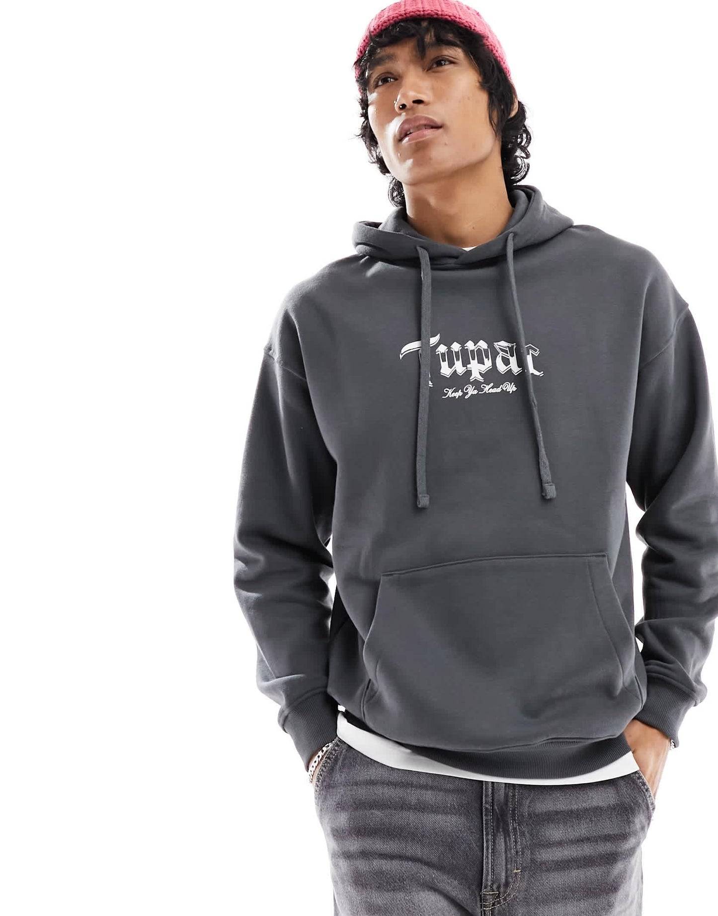 Pull&Bear Tupac hoodie in dark grey