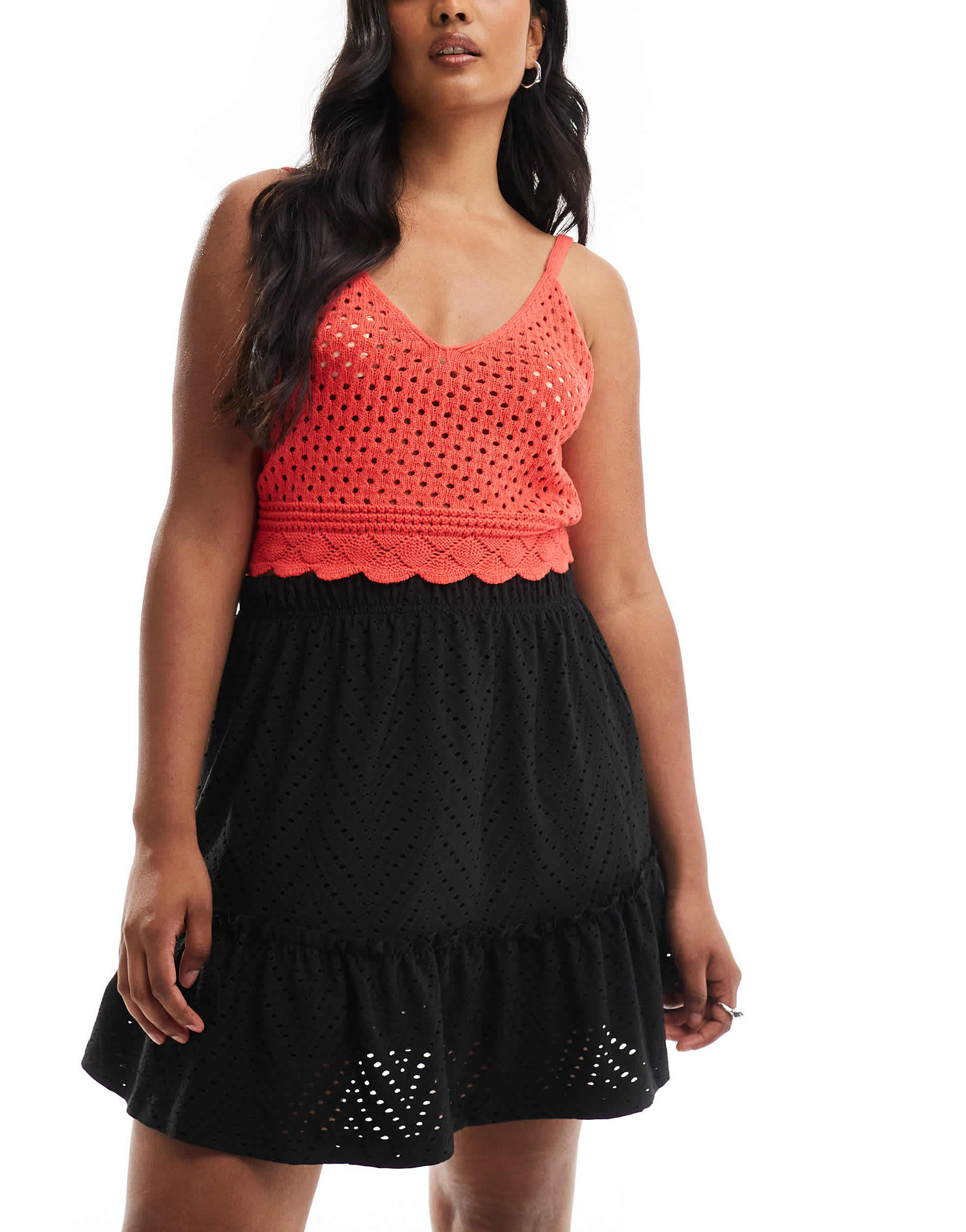 JDY pointelle frilled mini skirt in black