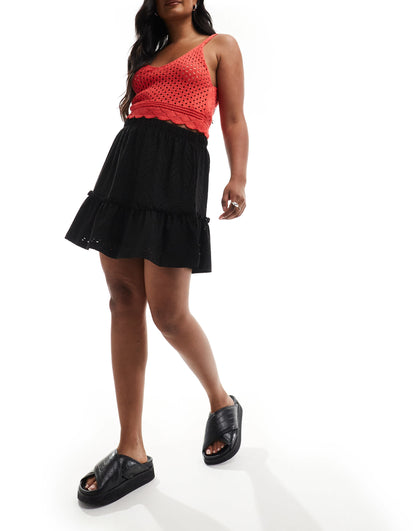 JDY pointelle frilled mini skirt in black